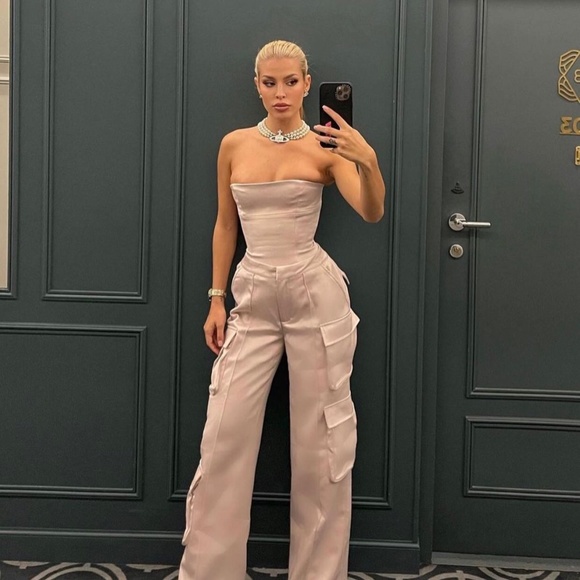 DARIA CRYSTAL SATIN STRAIGHT LEG CARGO TROUSERS - Picture 4 of 6